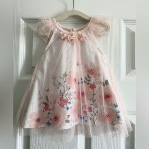 Nannette Girls Pink  with Floral design Dress